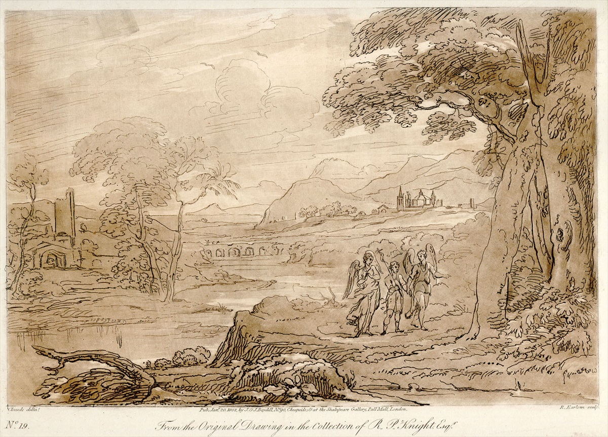 【人気SALE新作】1802年 クロードロラン「真実の書」メゾチント No.19 Landscape, Angels and St.John 銅版画、エッチング
