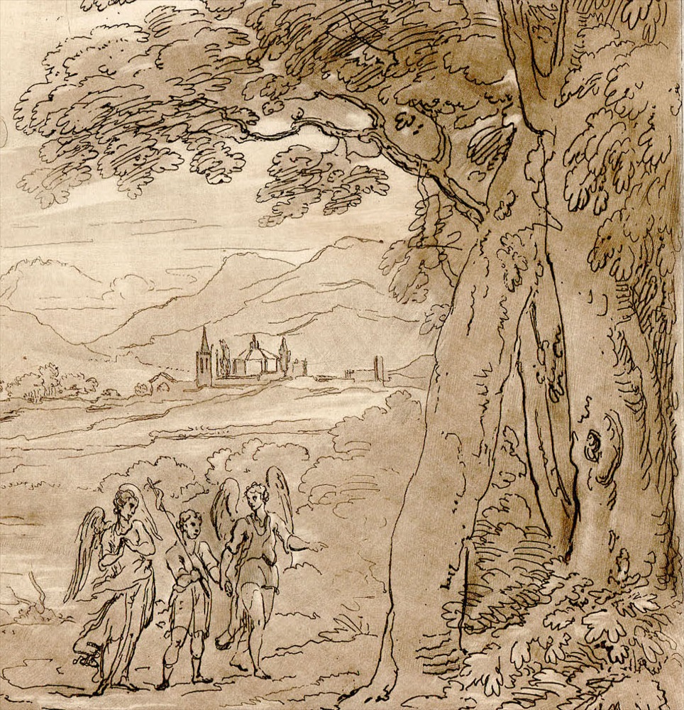 【人気SALE新作】1802年 クロードロラン「真実の書」メゾチント No.19 Landscape, Angels and St.John 銅版画、エッチング